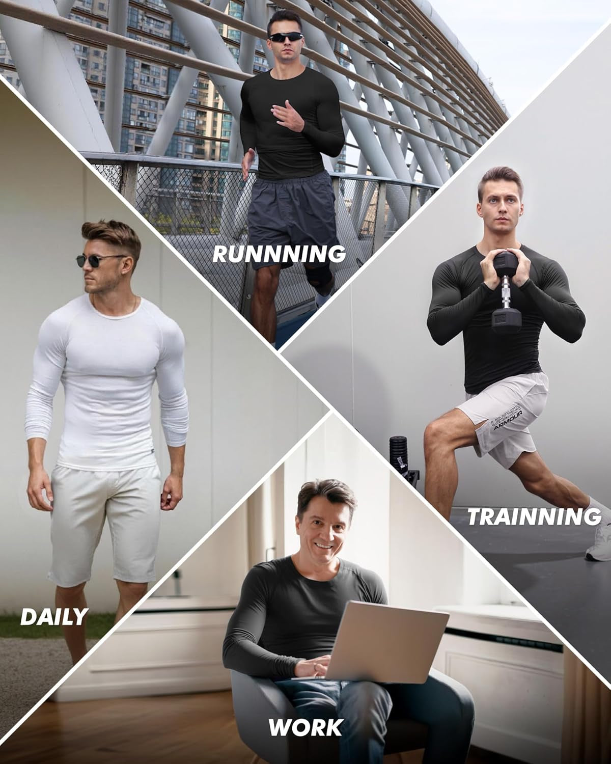 5 Pack Long Sleeve Compression Shirts for Men - Black Quick Dry Workout Base Layer Undershirt Top for Athletic Gym Running