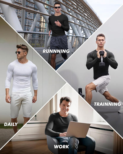 5 Pack Long Sleeve Compression Shirts for Men - Black Quick Dry Workout Base Layer Undershirt Top for Athletic Gym Running